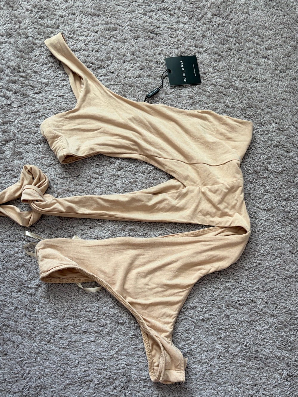 JLUXLABEL One-Shoulder Bodysuit in Beige